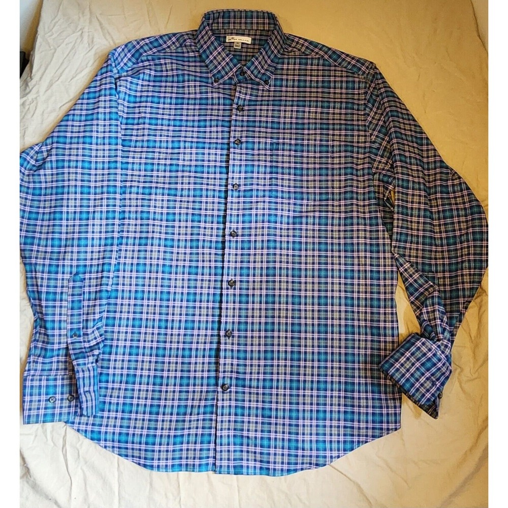 Peter Millar Blue Plaid Button-Down Shirt